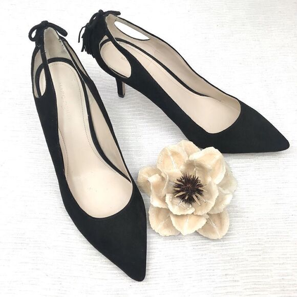 Marc Fisher Teagin Black Suede Tassel Heels - Picture 1 of 16